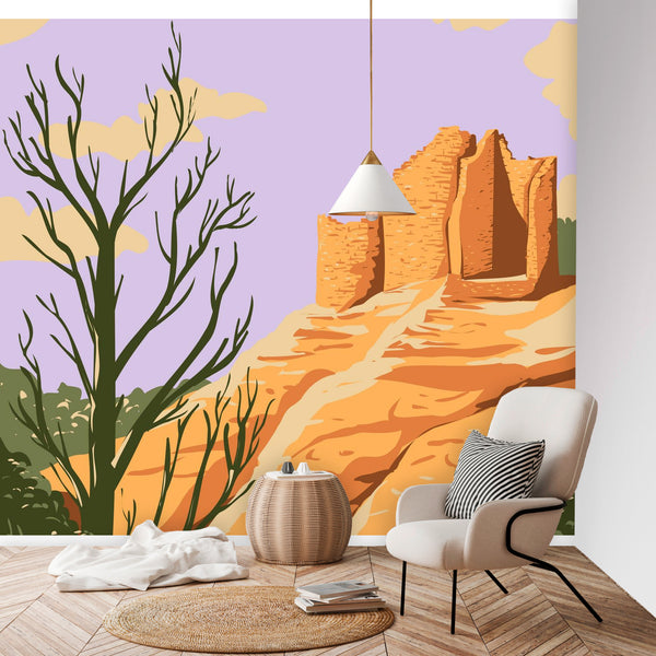 Wall Mural Wallpaper Mountain Valley Organic Print Two Sizes East to Use, Easy to Remove