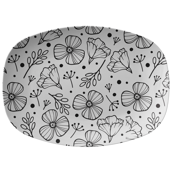 Simplistic Floral Decorative Plastic Serving Platter