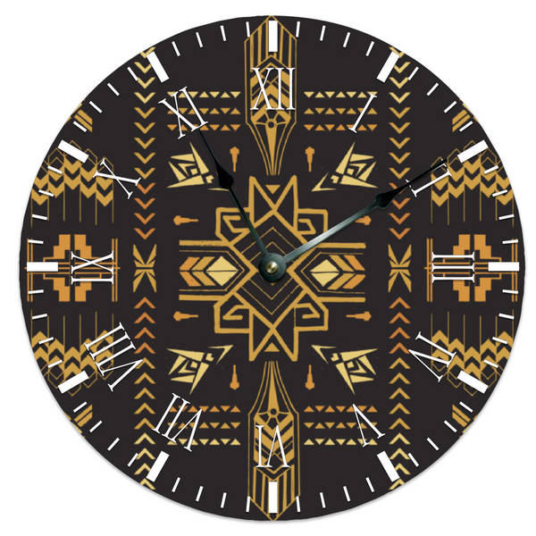 Southwestern Rustic Round Silent Ticking Wooden Wall Clock 12"