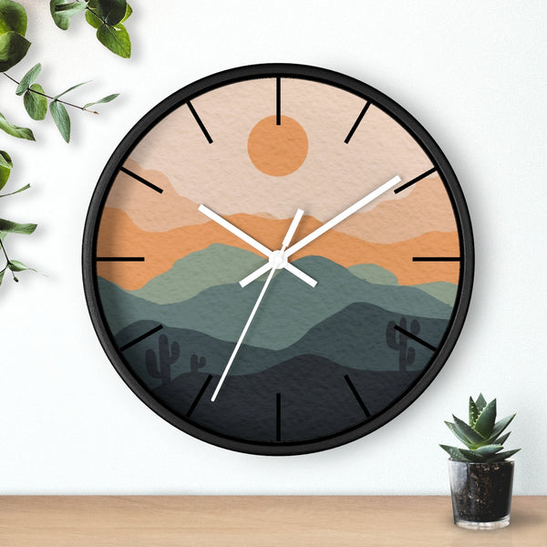 Wall Clock Midwest Boho Desert Landscape Silent Tick, Choice of Frame Wall Decor Clock Nursery Decor