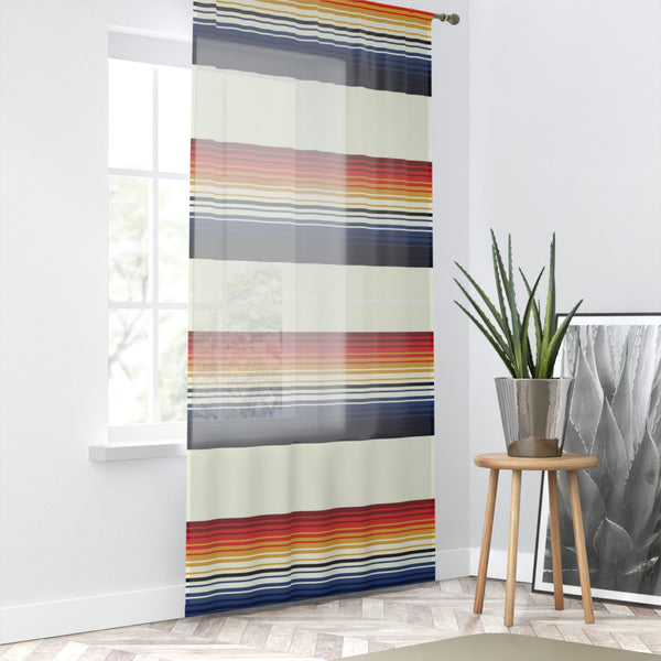 Sheer Window Curtain Southwestern Mexican Blanket Patter, Polyester Transparent One Sided Print