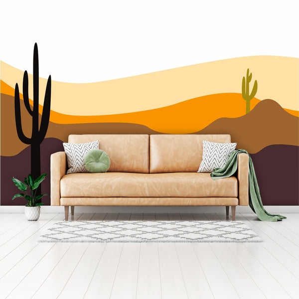 Wallpaper Wall Murals 4 Sizes Desert Cactus Scene, Easy to Use and remove