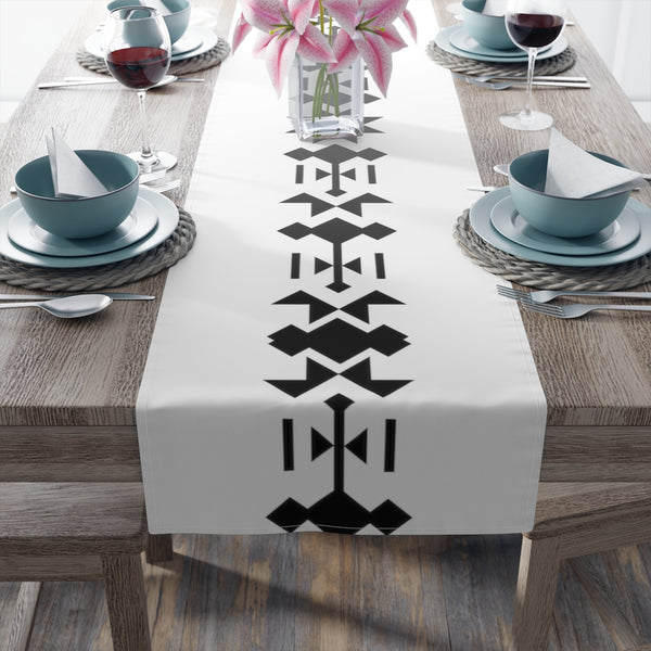 Southwestern Contemporary Table Runner (Cotton, Poly) White Black Bohemian Cloth for Table