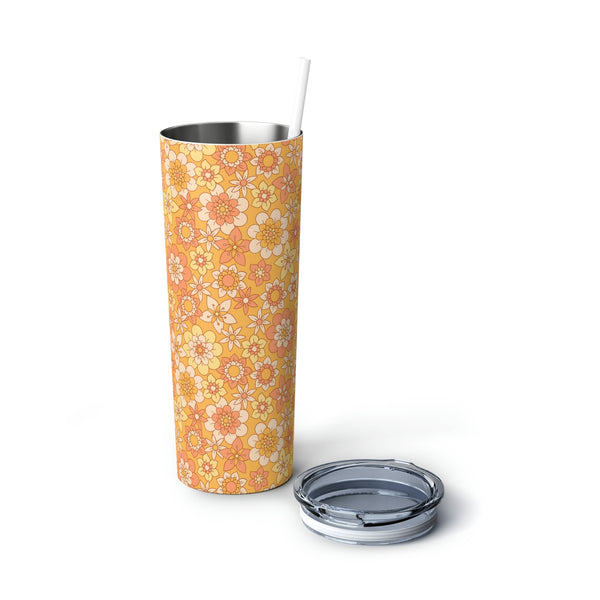 Vaso de acero con pajita, 20 oz, diseño floral