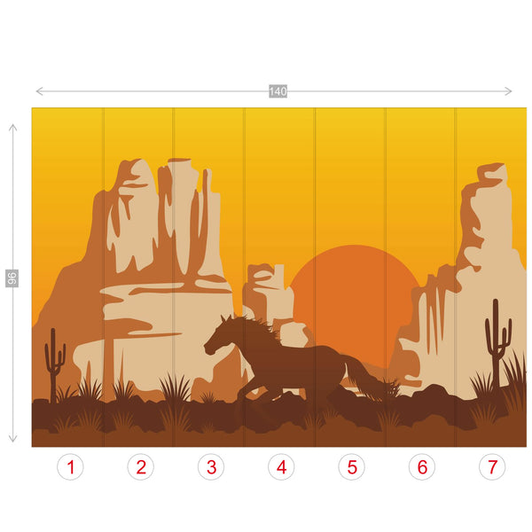 Wall Murals Wallpaper Galloping Horse Arizona Canyon 4 Sizes, Peel and stick in Sections