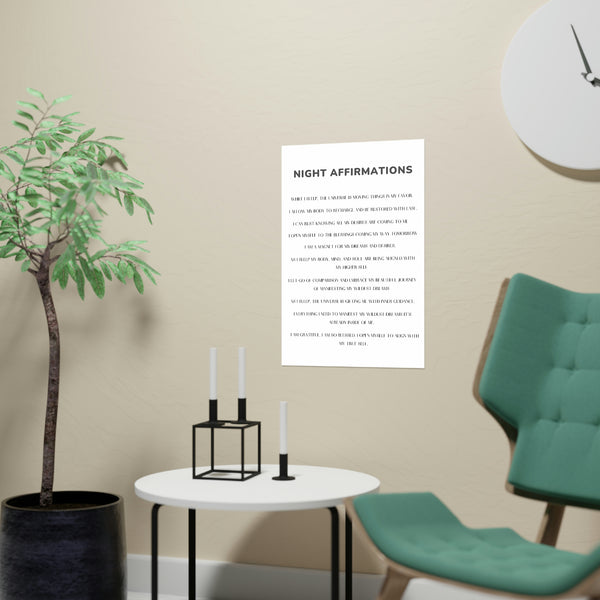 Night Time Affirmations and Manifestation Sayings Vertical Matte Poster Night Affirmations
