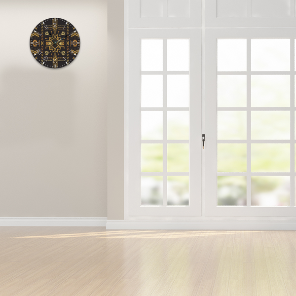 Southwestern Rustic Round Silent Ticking Wooden Wall Clock 12"