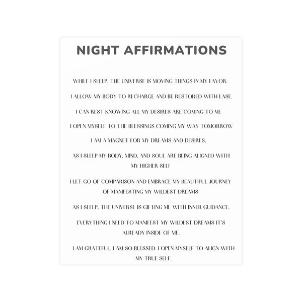 Night Time Affirmations and Manifestation Sayings Vertical Matte Poster Night Affirmations