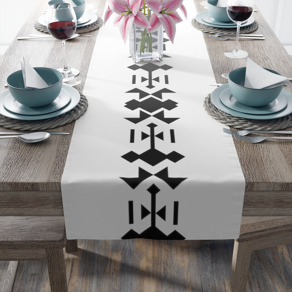 Southwestern Contemporary Table Runner (Cotton, Poly) White Black Bohemian Cloth for Table
