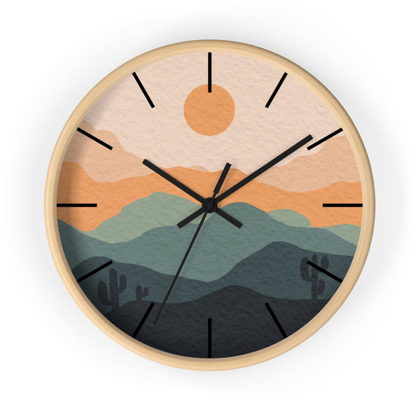 Wall Clock Midwest Boho Desert Landscape Silent Tick, Choice of Frame Wall Decor Clock Nursery Decor