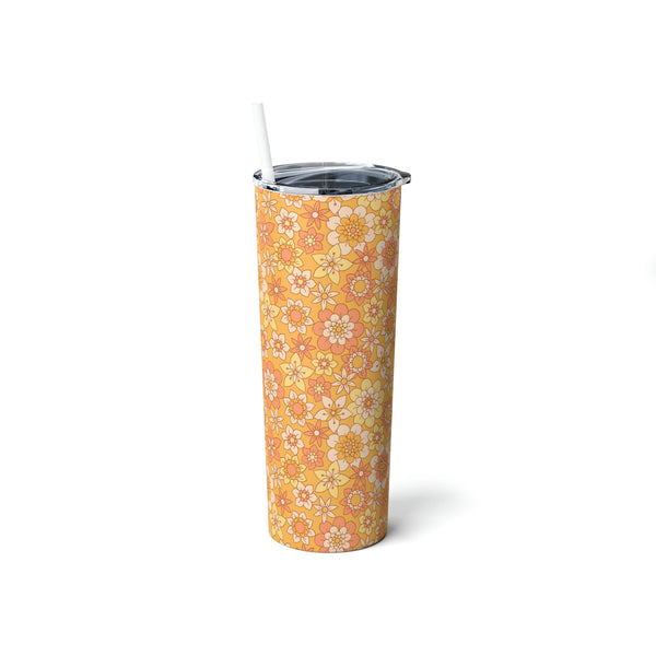Vaso de acero con pajita, 20 oz, diseño floral