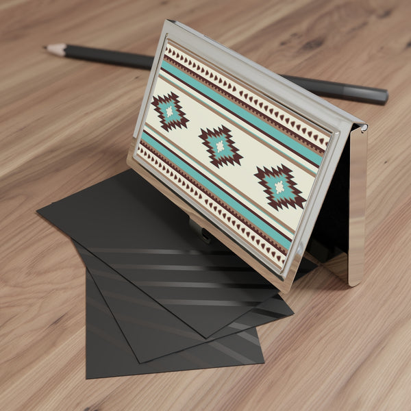 Business Card Holder Turquoise Diamonds Pattern