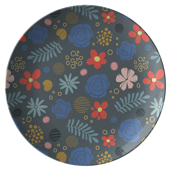 Decorative Floral Plastic Dinner Plate, One Sided Print
