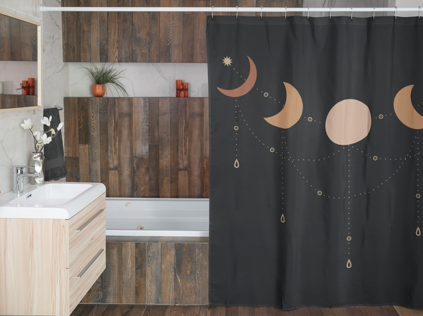 Shower Curtain, Bathroom Black Moon Phases Curtain