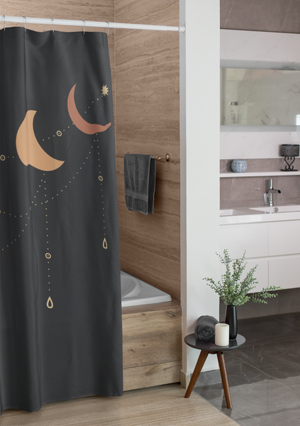 Shower Curtain, Bathroom Black Moon Phases Curtain