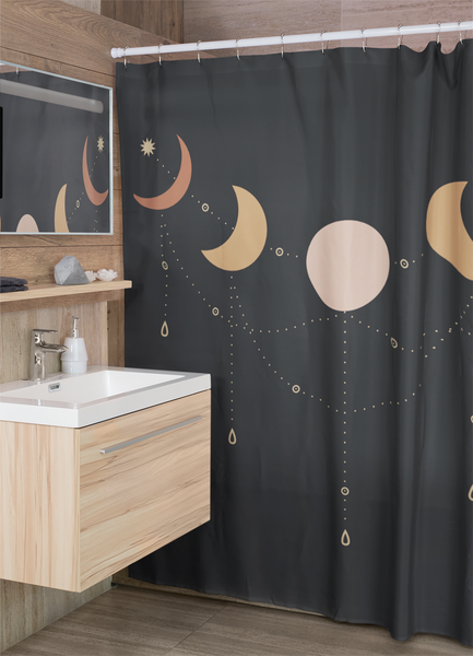 Shower Curtain, Bathroom Black Moon Phases Curtain