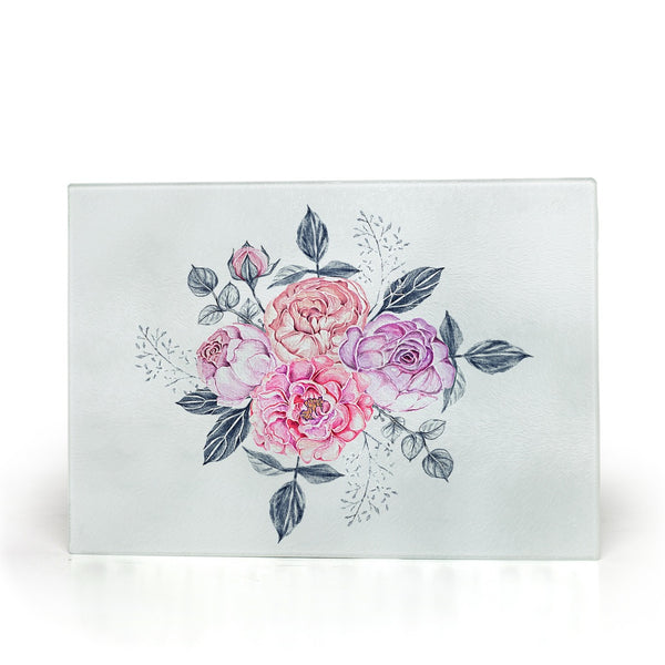 Cutting Board, Glass, Pastel Floral Design