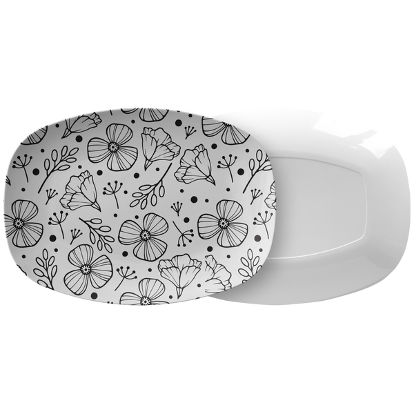 Simplistic Floral Decorative Plastic Serving Platter