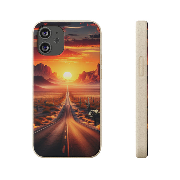 Sunset Desert Road Biodegradable Phone Case for Samsung and iPhone, Eco-Friendly Cover, Sustainable Protective Case, Compostable Mobile