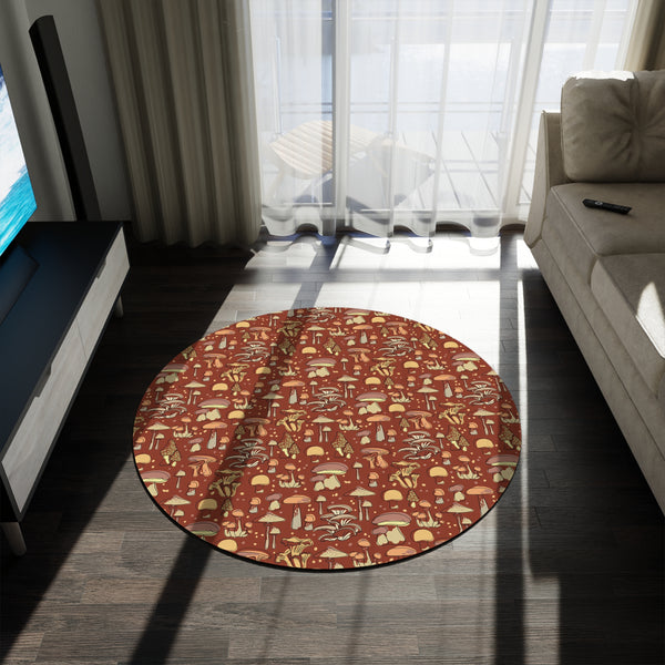 Retro Midcentury Mushroom Round Rug, One Size - Polyester Chenille