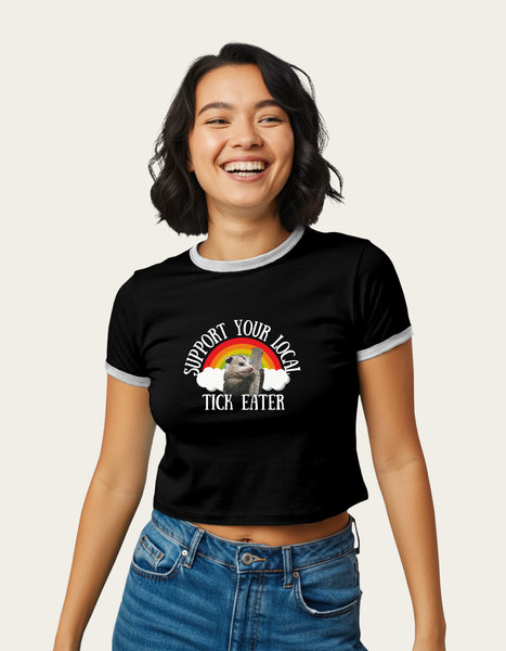Support Your Local Tick Eater Ringer Tee,  Possum Lover T-Shirt