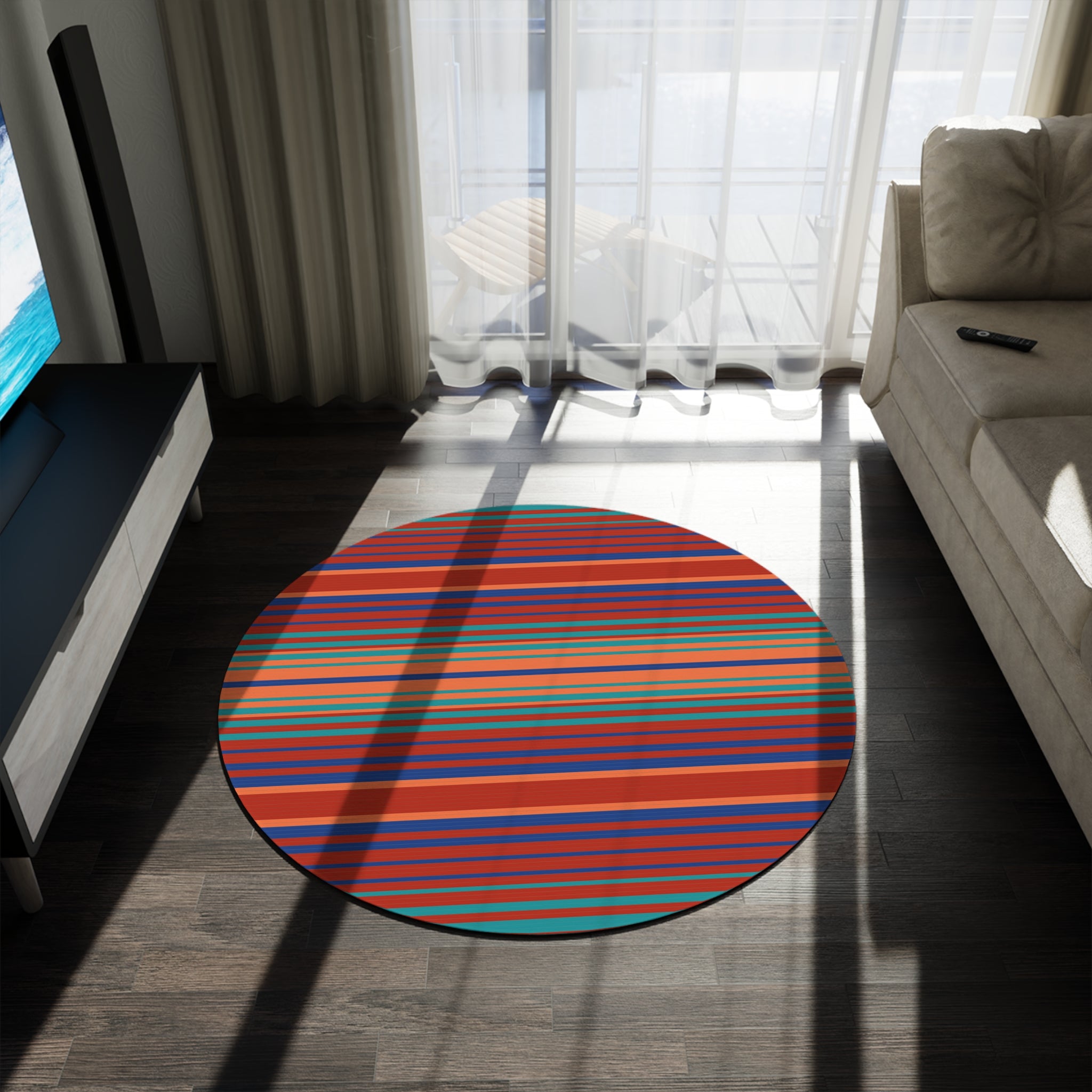 Striped Southwestern Round Rug Lakeshore Ridge, One Size