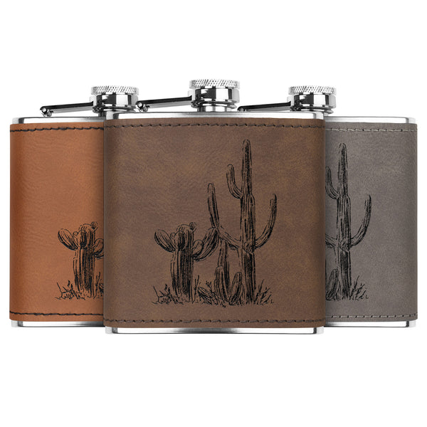 Desert Cactus Flask Stainless Steel & Leather Flask Gifts