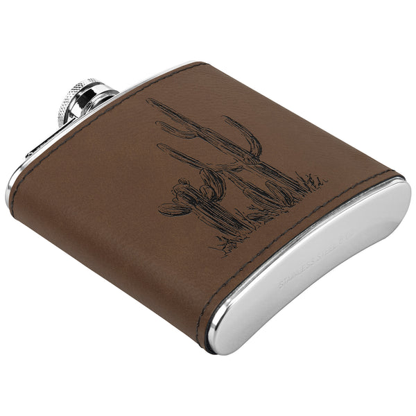 Desert Cactus Flask Stainless Steel & Leather Flask Gifts