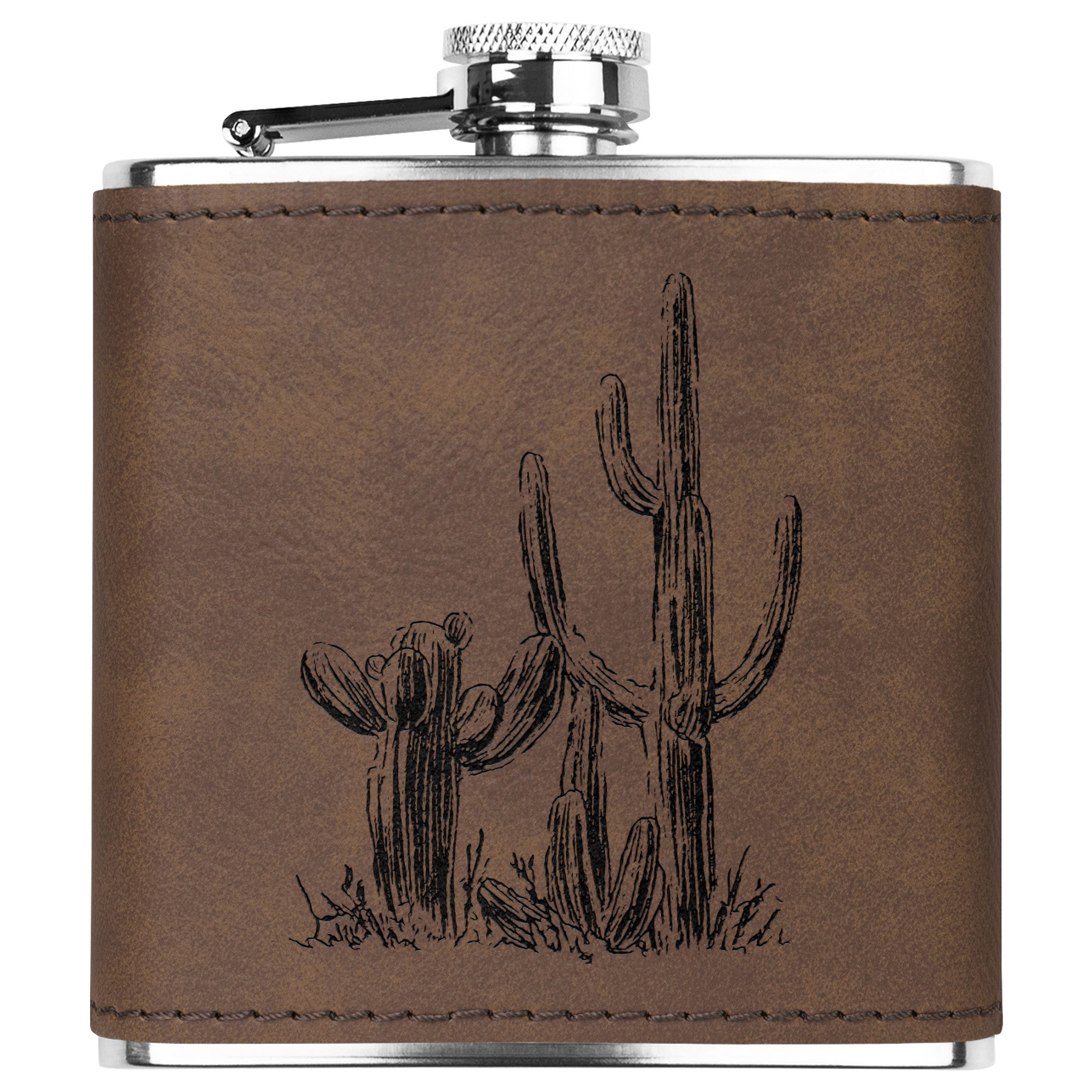 Desert Cactus Flask Stainless Steel & Leather Flask Gifts