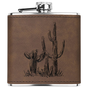 Desert Cactus Flask Stainless Steel & Leather Flask Gifts