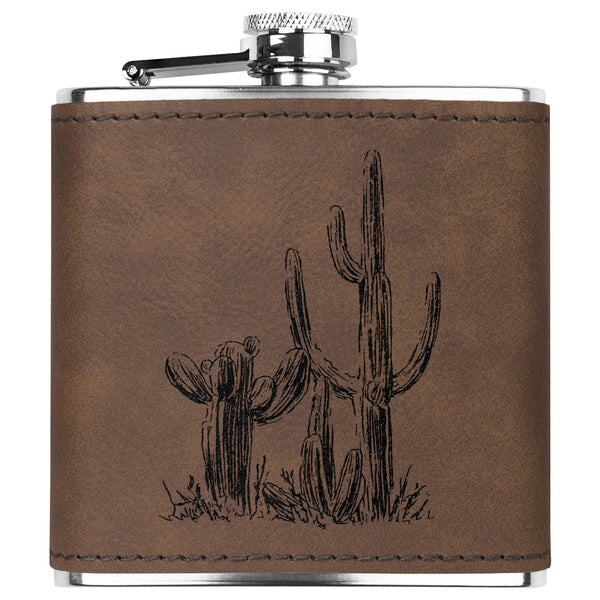Desert Cactus Flask Stainless Steel & Leather Flask Gifts
