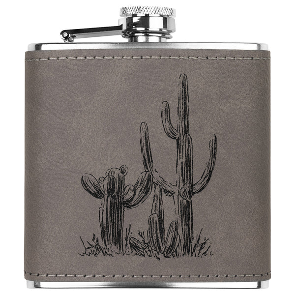 Desert Cactus Flask Stainless Steel & Leather Flask Gifts