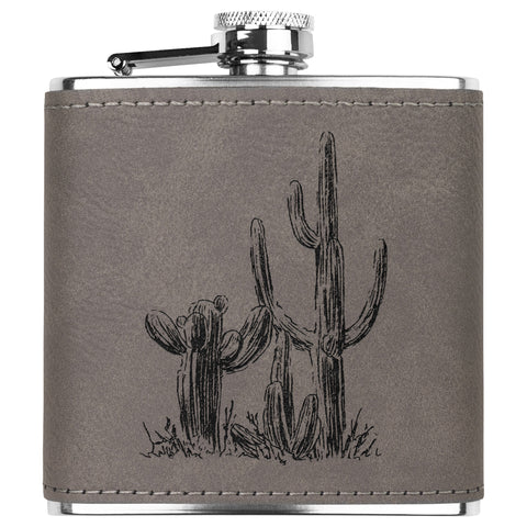 Desert Cactus Flask Stainless Steel & Leather Flask Gifts