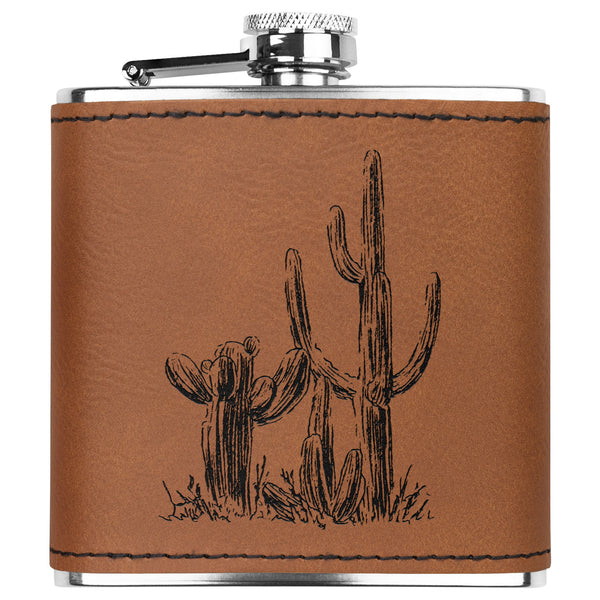 Desert Cactus Flask Stainless Steel & Leather Flask Gifts