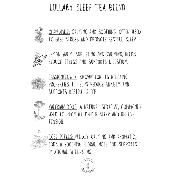 Mezcla de té Lullaby Sleep: té de hierbas relajante para un sueño reparador