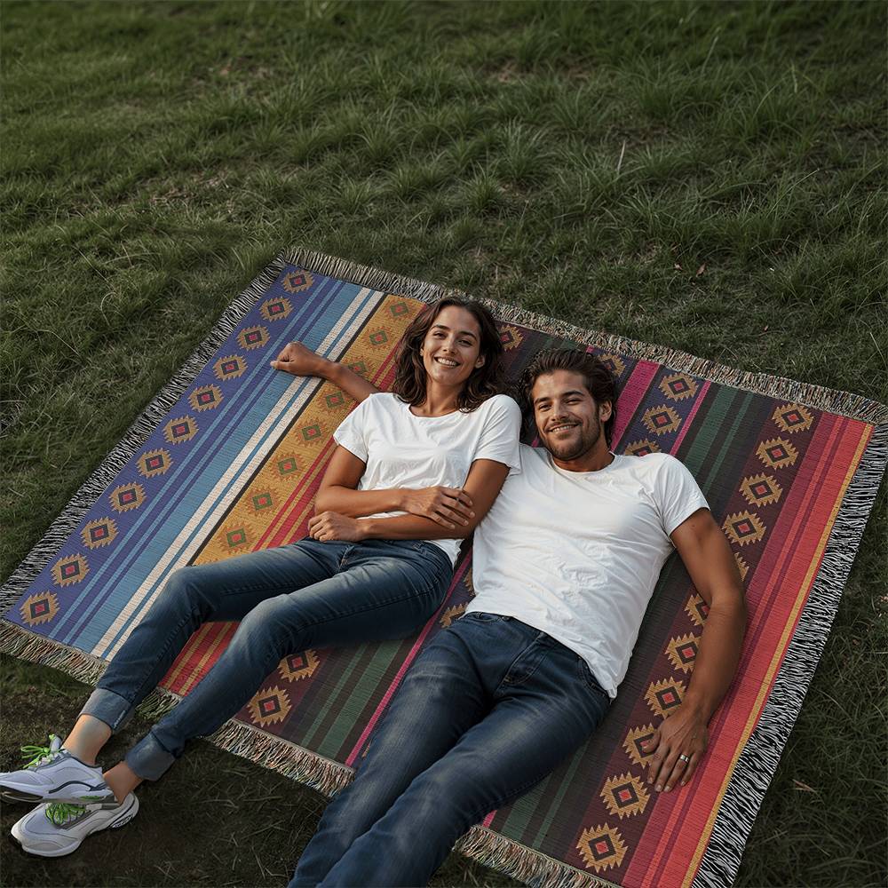 Mexican Rug Southwestern Heirloom Woven Blanket, 100% Cotton