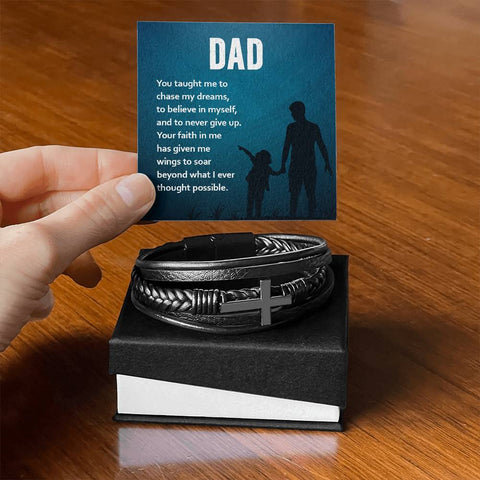 Gift for Dad Leather Cross Bracelet, Dad Birthday Christmas Gift