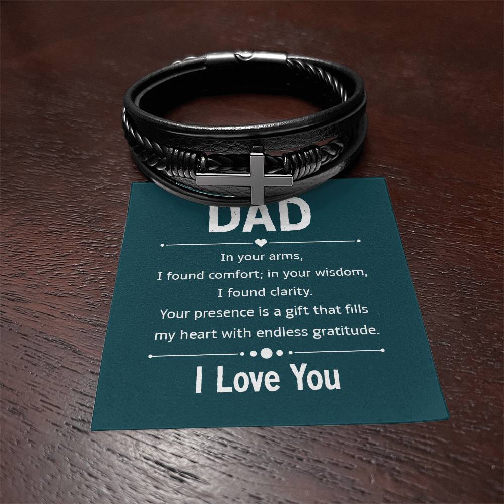 Gift for Dad Leather Cross Bracelet with Message Card, Dad Gifts Birthday Christmas