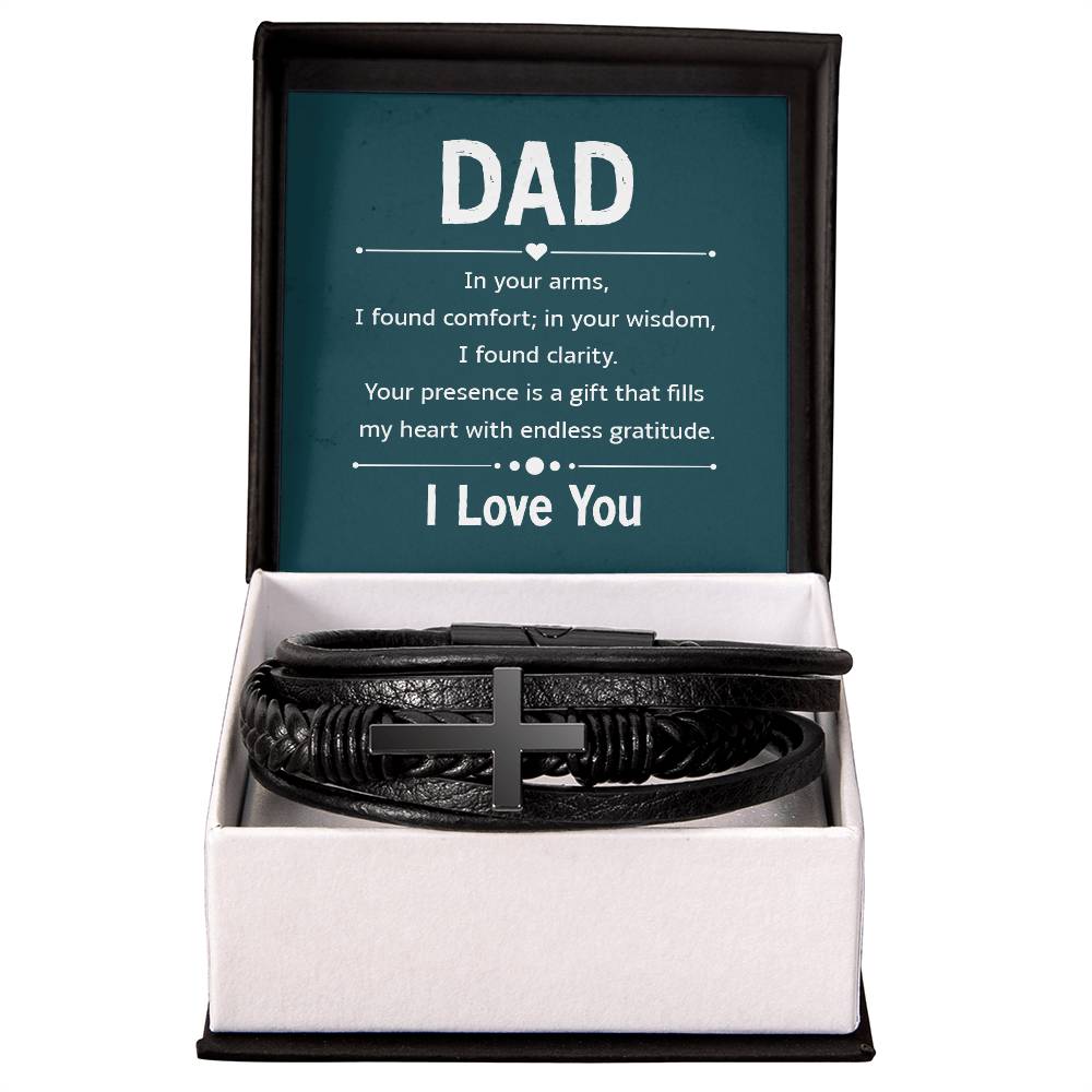 Gift for Dad Leather Cross Bracelet with Message Card, Dad Gifts Birthday Christmas