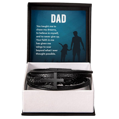 Gift for Dad Leather Cross Bracelet, Dad Birthday Christmas Gift