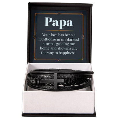 Gifts for Papa Cross Pendent Leather Bracelet, Gifts for Dad Gifts for Grandpa