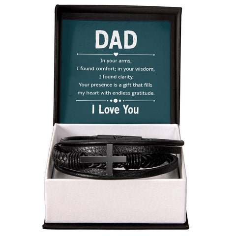 Gift for Dad Leather Cross Bracelet with Message Card, Dad Gifts Birthday Christmas