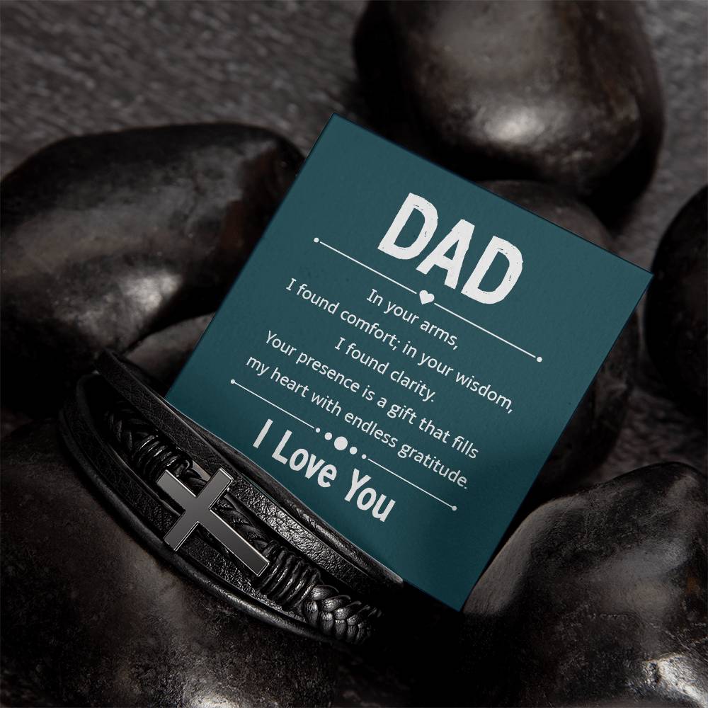 Gift for Dad Leather Cross Bracelet with Message Card, Dad Gifts Birthday Christmas
