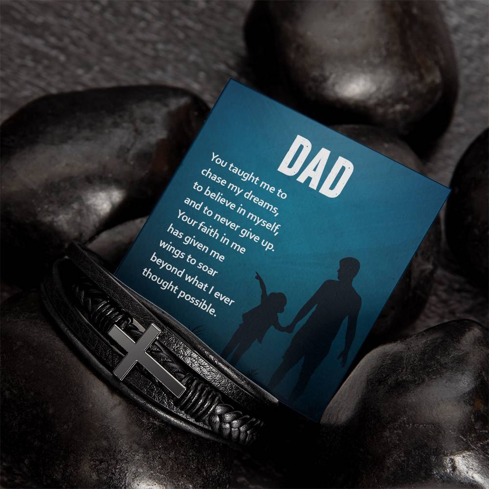 Gift for Dad Leather Cross Bracelet, Dad Birthday Christmas Gift
