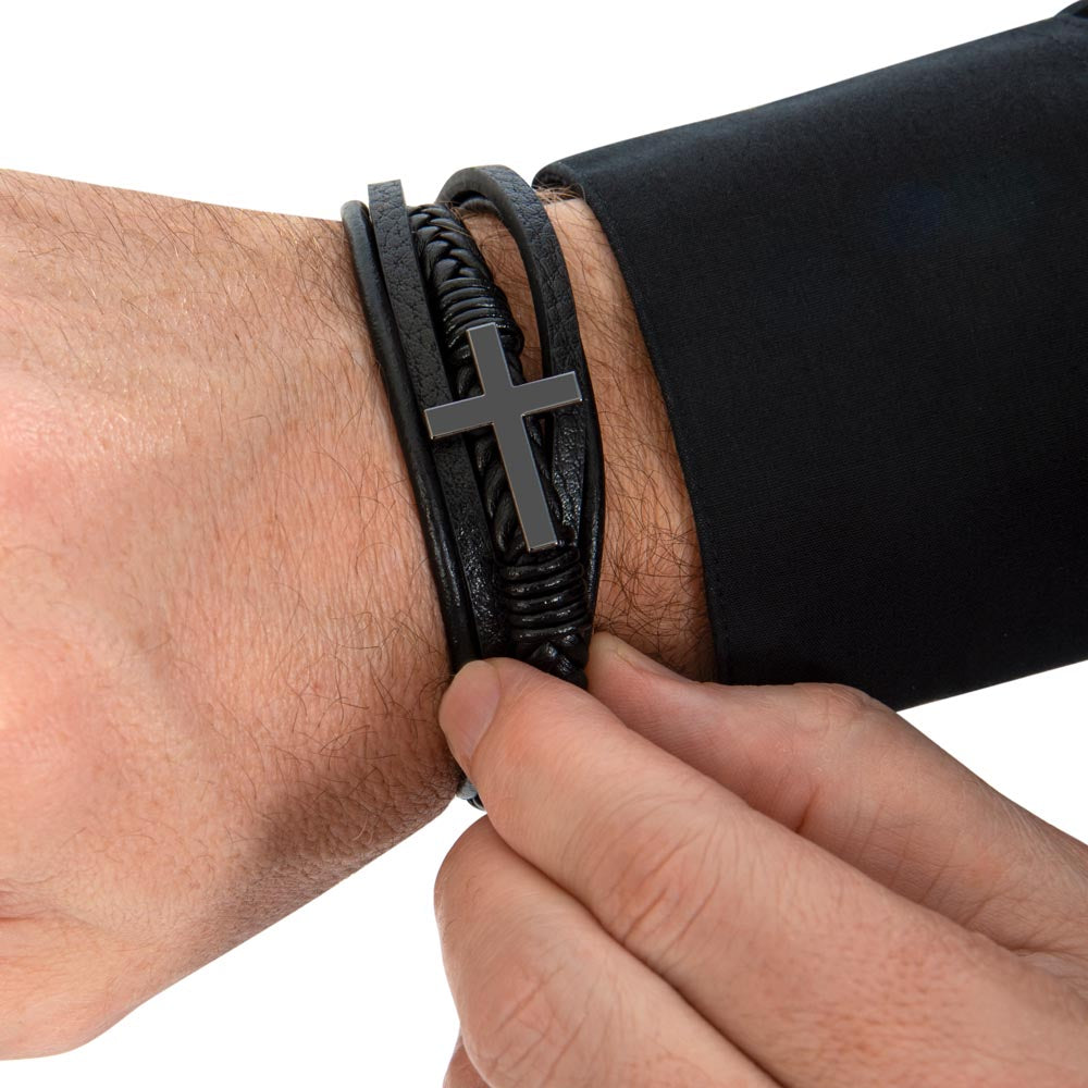 Gifts for Papa Cross Pendent Leather Bracelet, Gifts for Dad Gifts for Grandpa