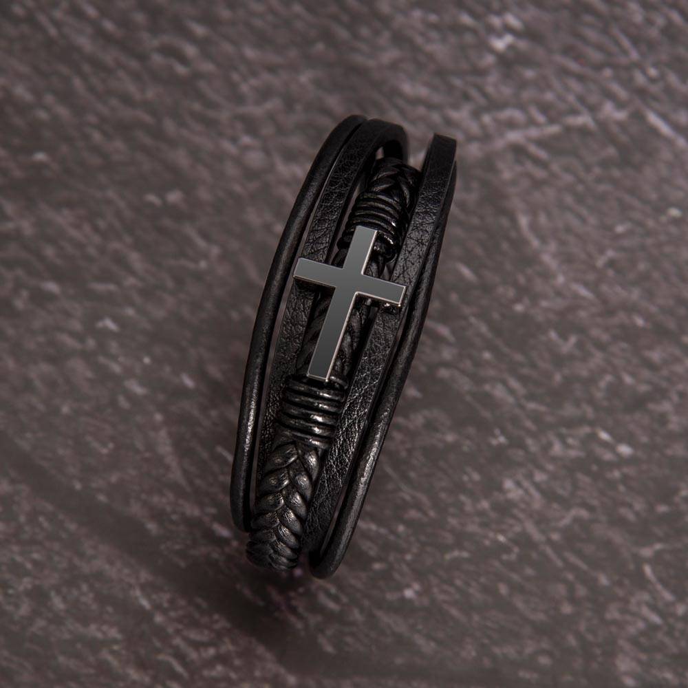 Gift for Dad Leather Cross Bracelet with Message Card, Dad Gifts Birthday Christmas
