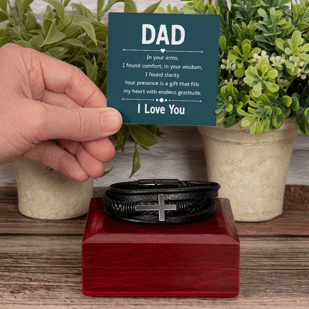 Gift for Dad Leather Cross Bracelet with Message Card, Dad Gifts Birthday Christmas
