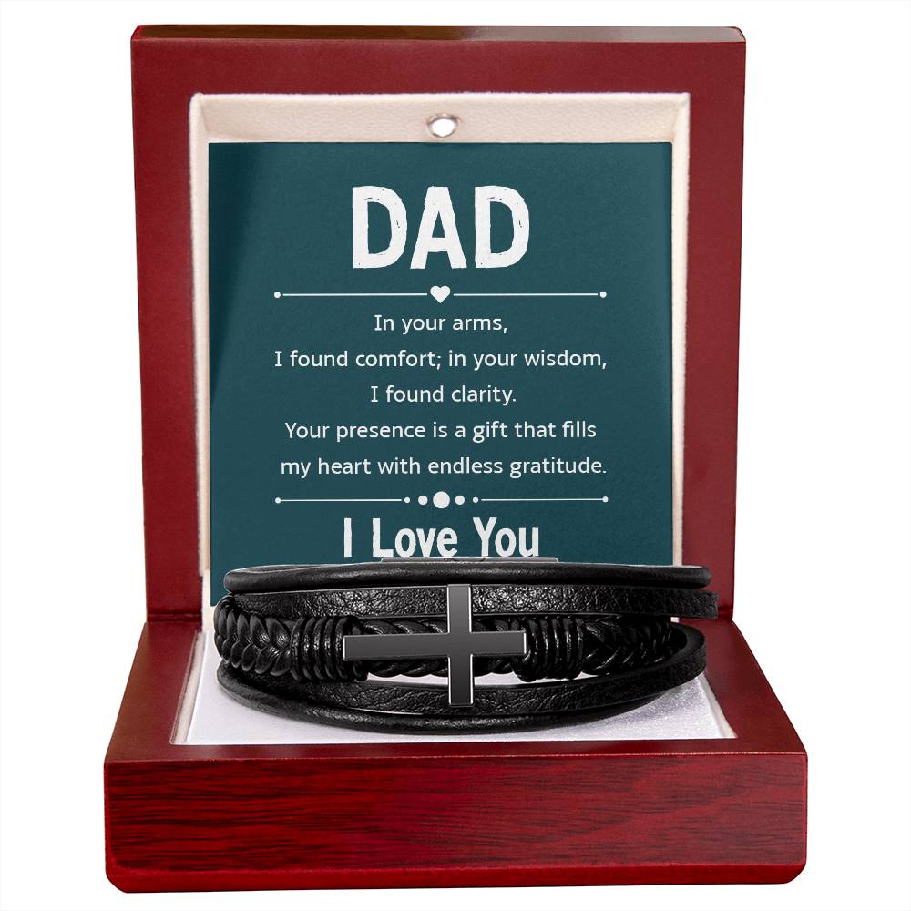 Gift for Dad Leather Cross Bracelet with Message Card, Dad Gifts Birthday Christmas