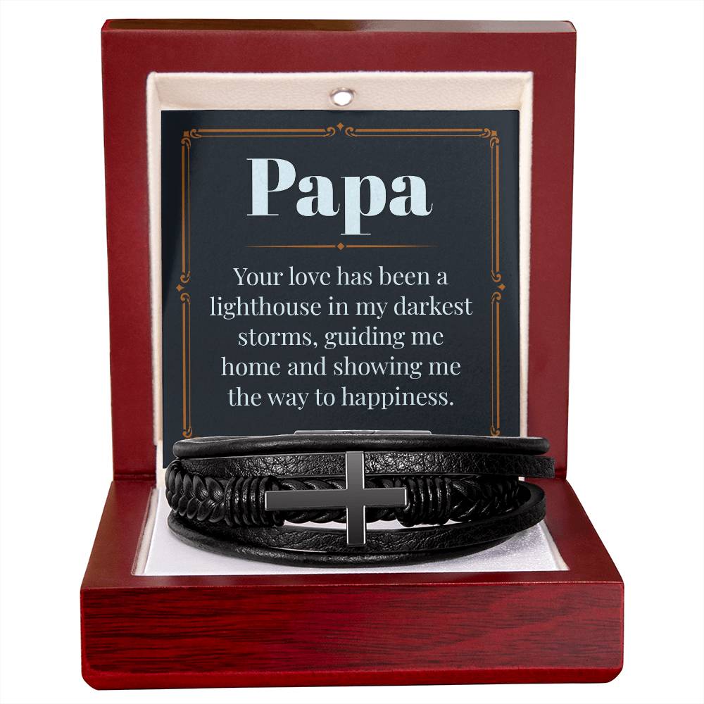 Gifts for Papa Cross Pendent Leather Bracelet, Gifts for Dad Gifts for Grandpa