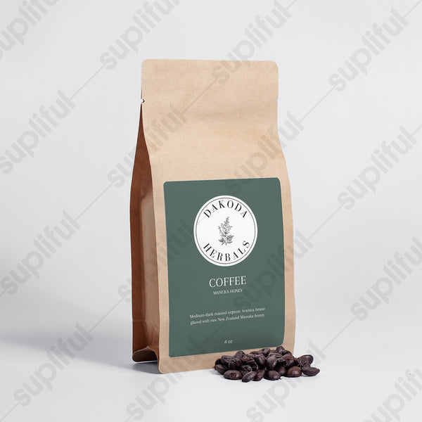 Manuka Honey Coffee 4oz, Whole Roasted Beans with Manuka Honey